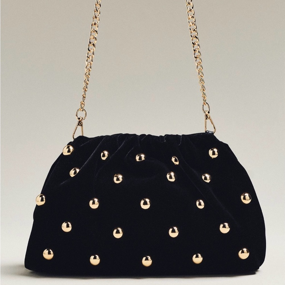 Maeve Black Velvet Clutch with Gold Studs - Picture 2 of 7